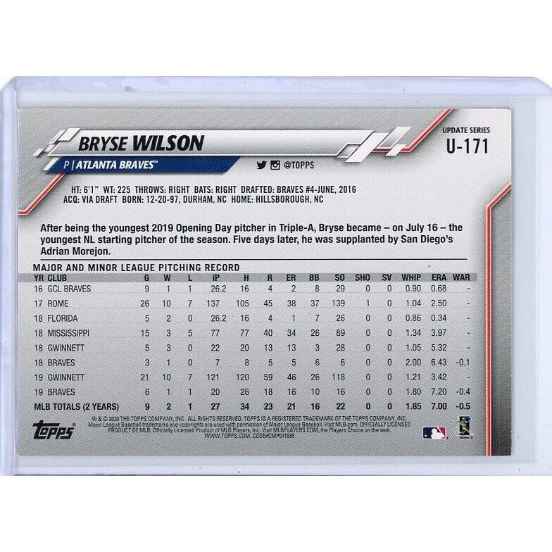 2020 Atlanta Braves Bryse Wilson Topps Update #U-171