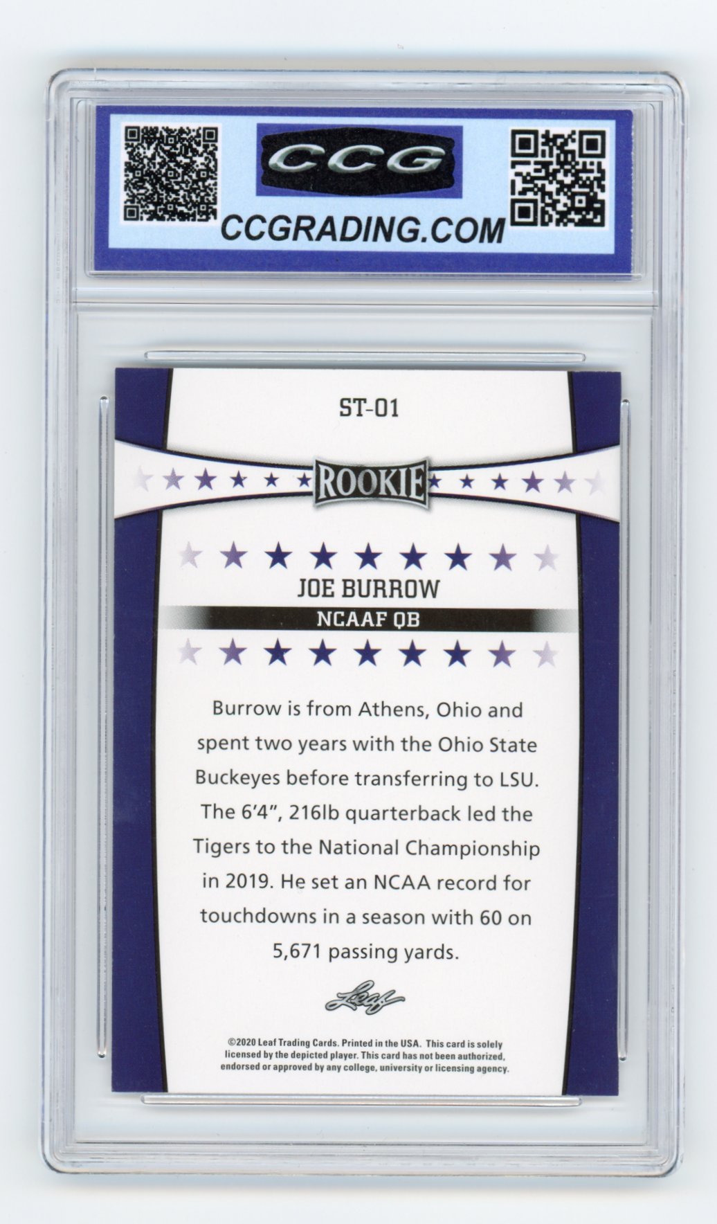 2020 Joe Burrow Leaf Rookie Stars Special Release #ST-01