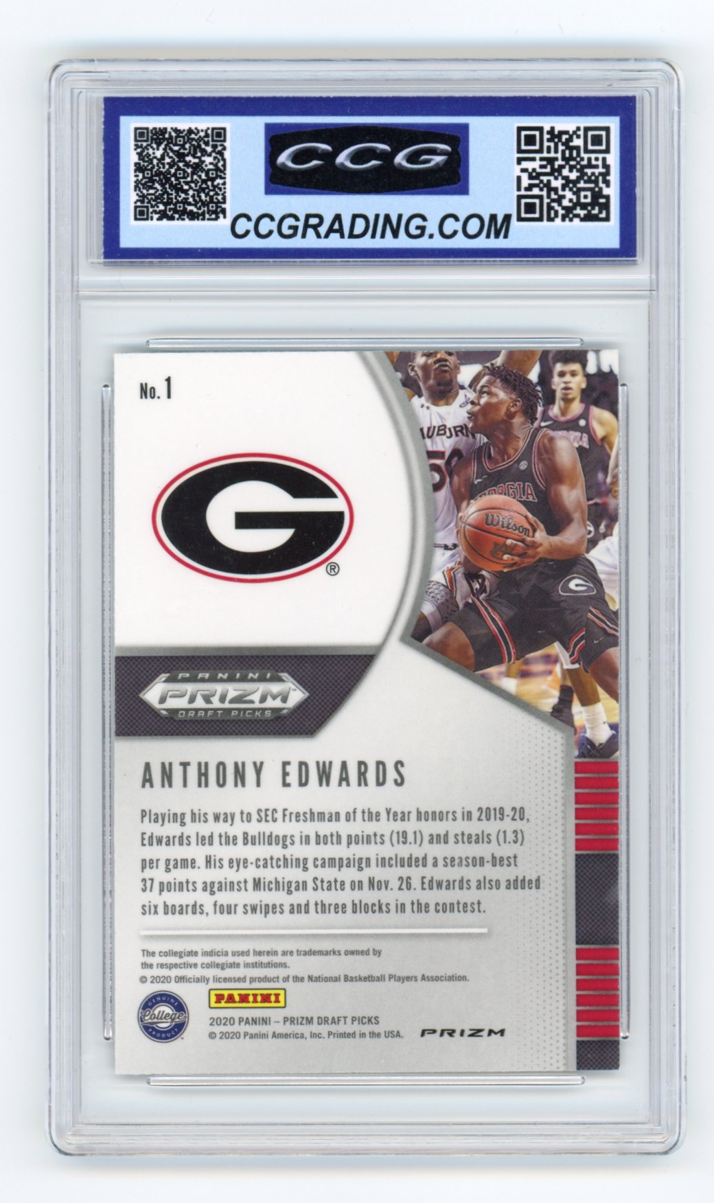 2020 Anthony Edwards Panini Prizm Draft Picks Collegiate #1 Green SGC 10