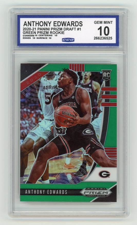 2020 Anthony Edwards Panini Prizm Draft Picks Collegiate #1 Green SGC 10