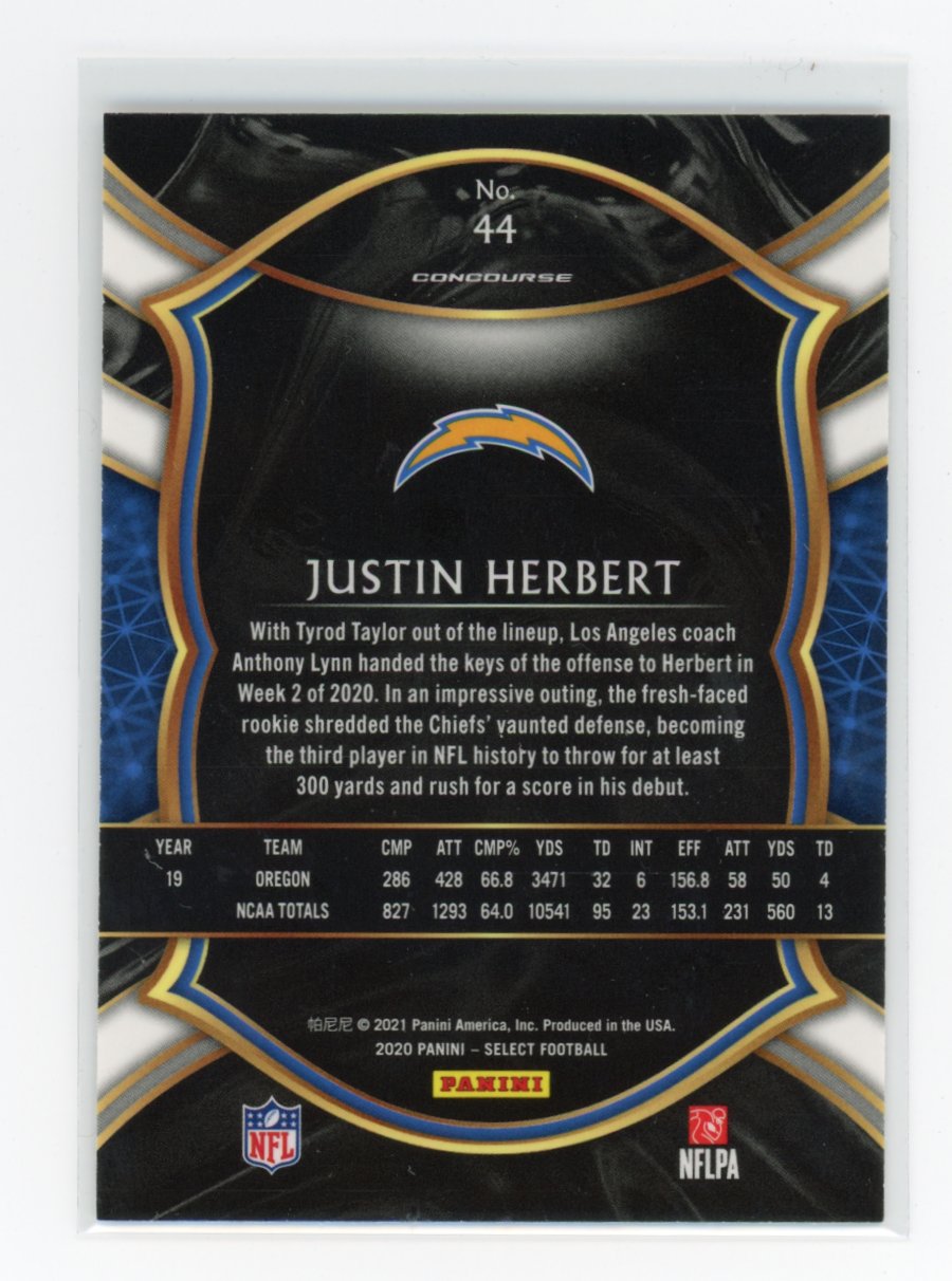 2020 Justin Herbert Panini Select #44 RC