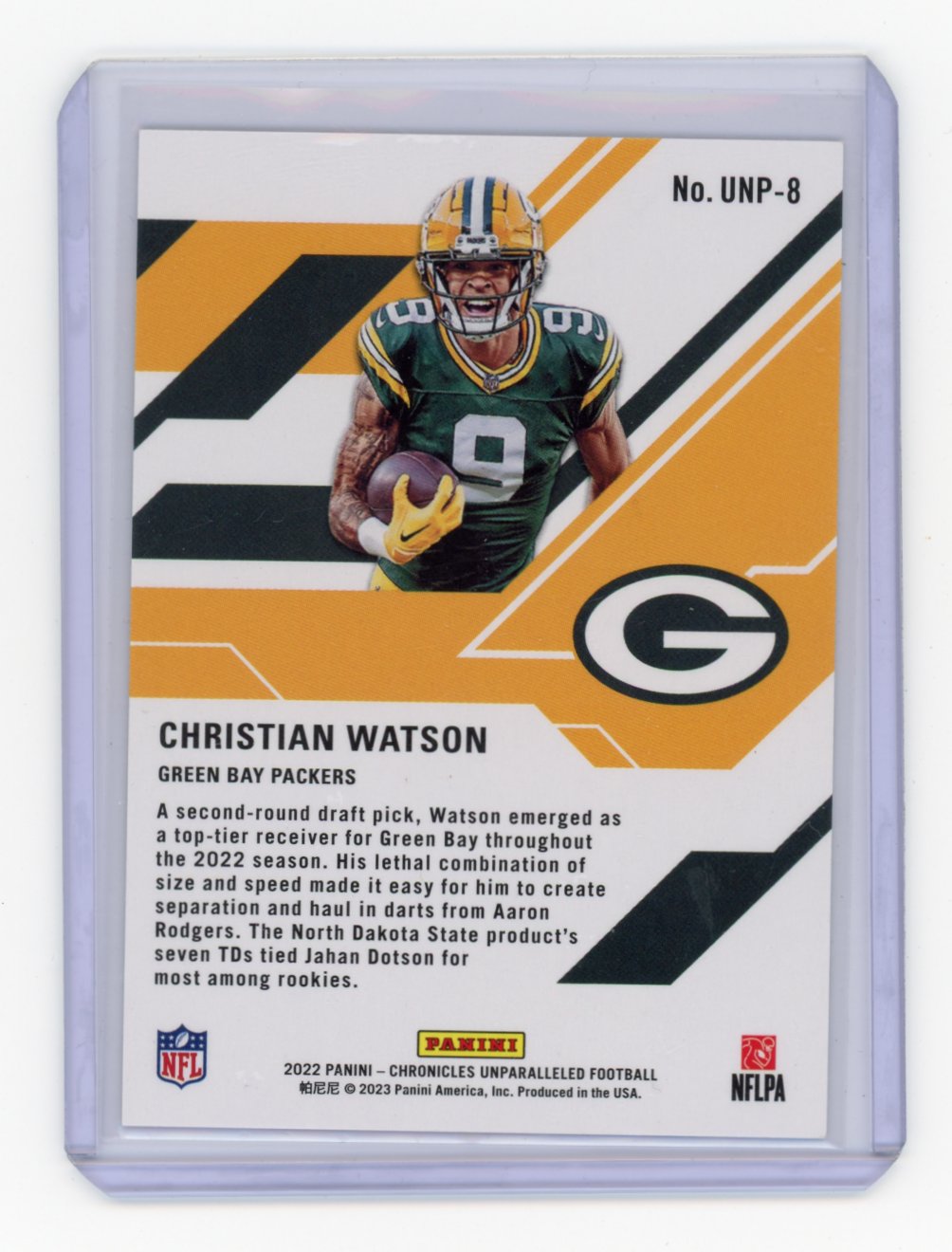 2022 Christian Watson Panini RC #UNP-8 319/399