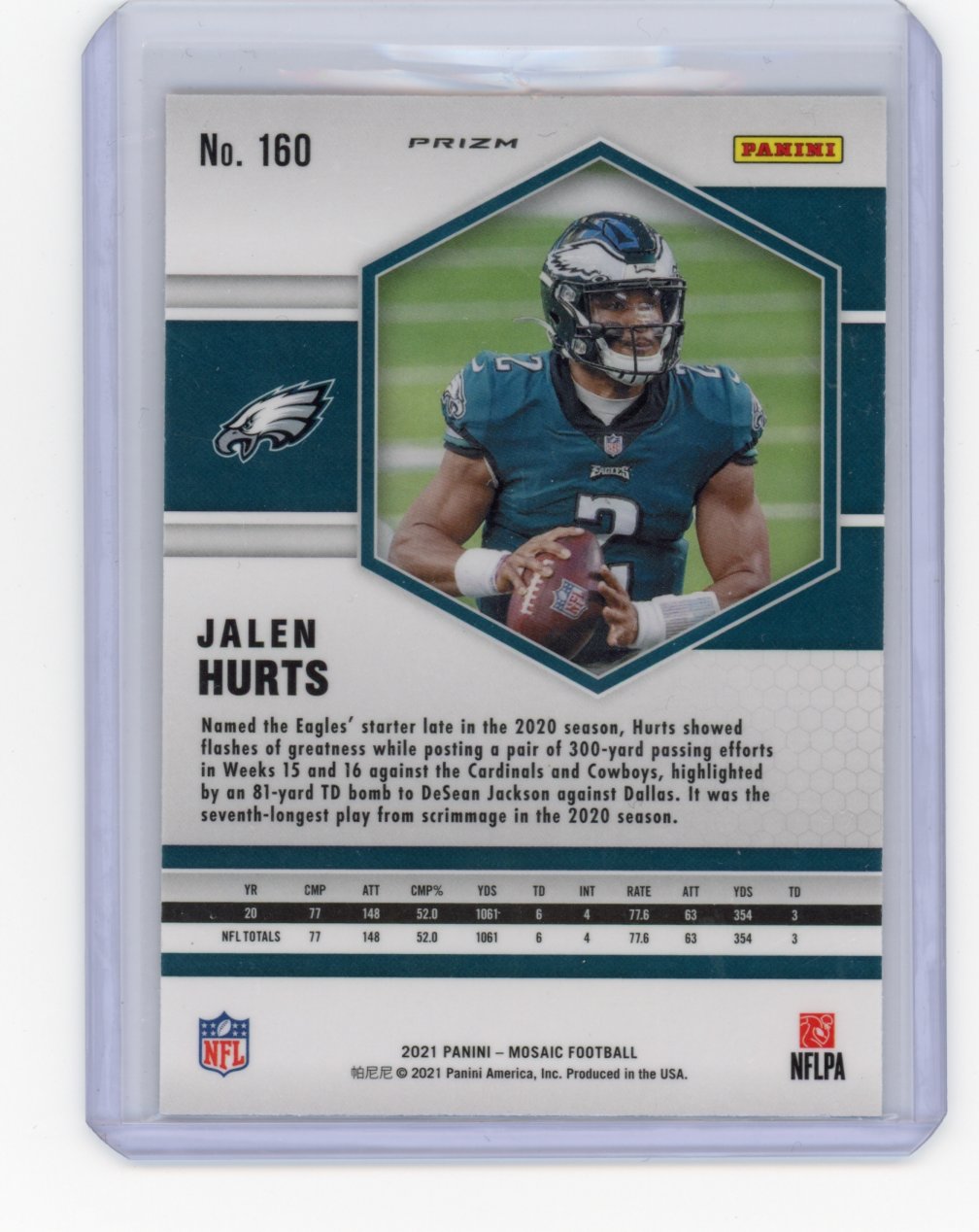 2021 Jalen Hurts Panini Mosaic #160 Prizm Reactive Orange