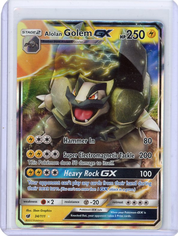 Pokemon- Alolan Golem GX SM - Crimson Invasion #34/111