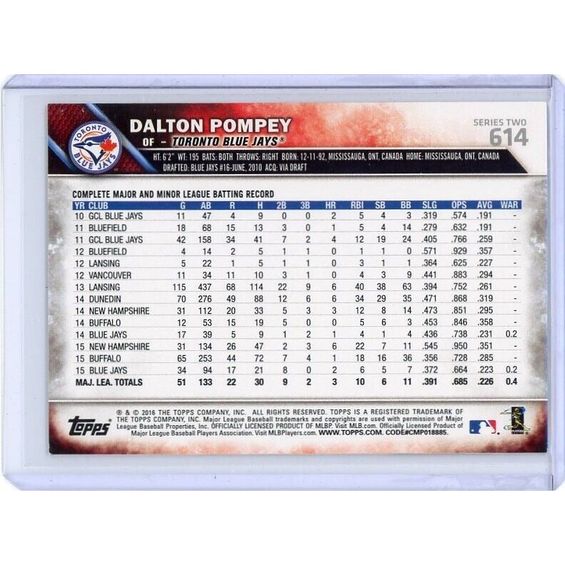 2016 Toronto Blue Jays Dalton Pompey Topps #614