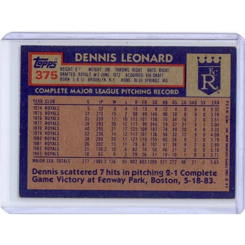 1984 Kansas City Royals Dennis Leonard Topps #375