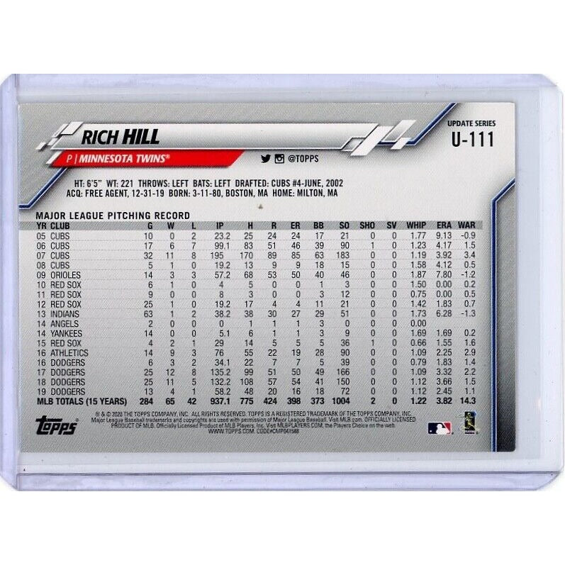 2020 Minnesota Twins Rich Hill Topps Update #U-111