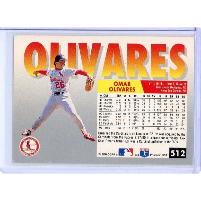 1993 St. Louis Cardinals Omar Olivares  Fleer #512