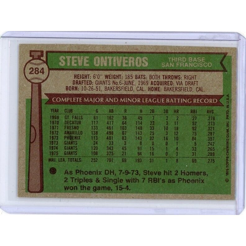 1976 San Francisco Giants Steve Ontiveros Topps #284