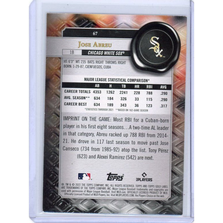 2022 Chicago White Sox Jose Abreu Topps Gold Label #67