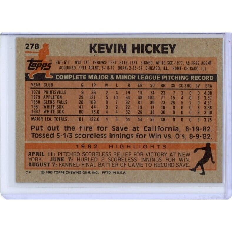 1983 Chicago White Sox Kevin Hickey Topps #278