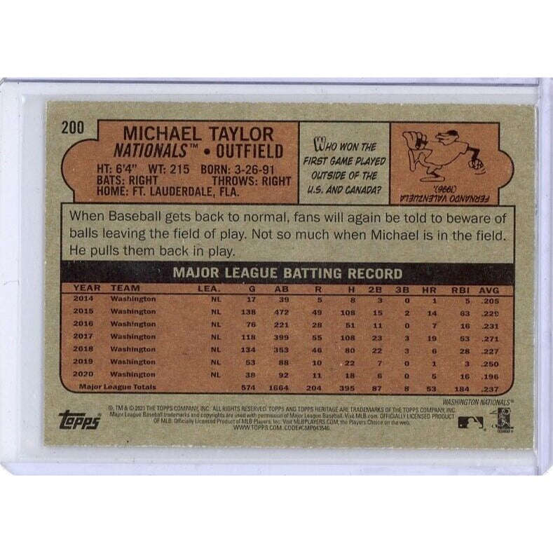 2021 Washington Nationals Michael Taylor Topps Heritage #200