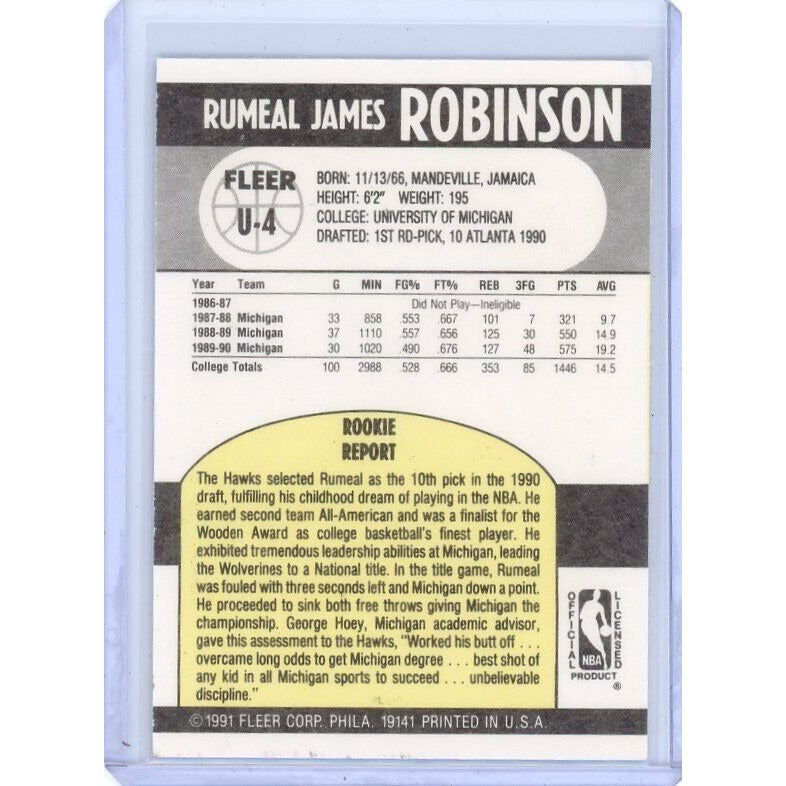 1990-91 Atlanta Hawks Rumeal Robinson Fleer Update #U-4