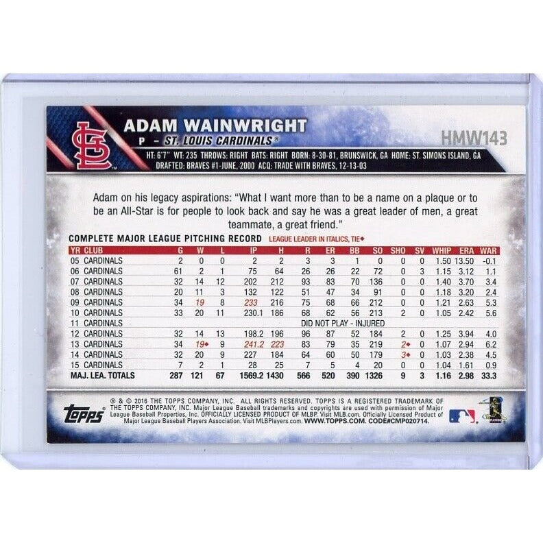 2016 Washington Nationals Adam Wainwright Topps Holiday #HMW143