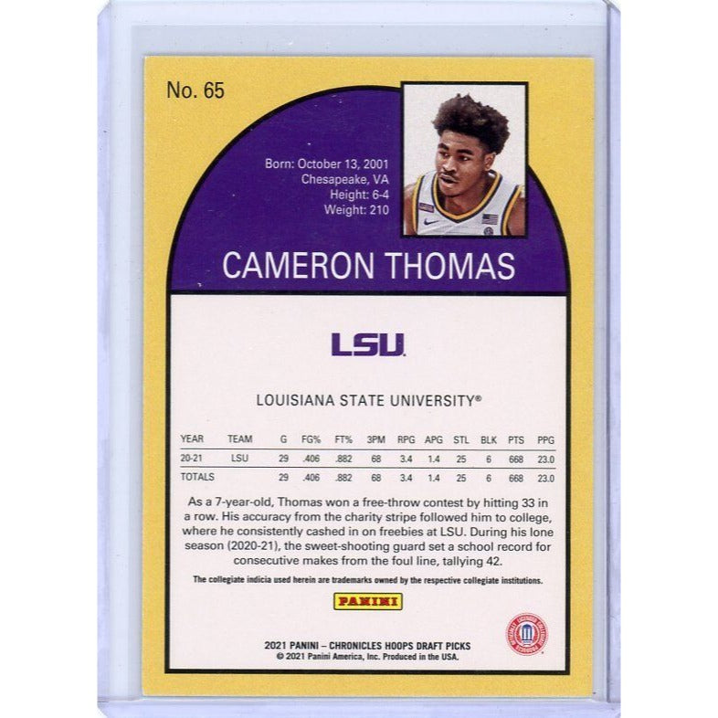 2021 LSU Cameron Thomas  Panini Chronicles Draft Picks #65