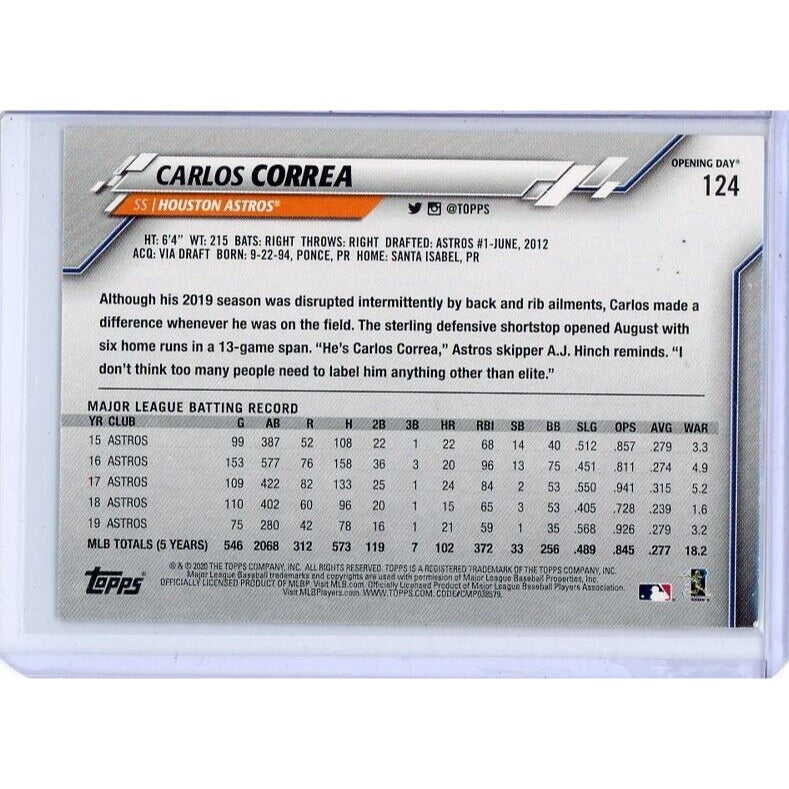 2020 Houston Astros Carlos Correa Topps Opening Day #124