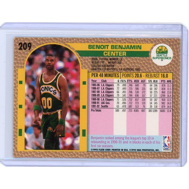 1992-93 Seattle SuperSonics Benoit Benjamin Fleer #209