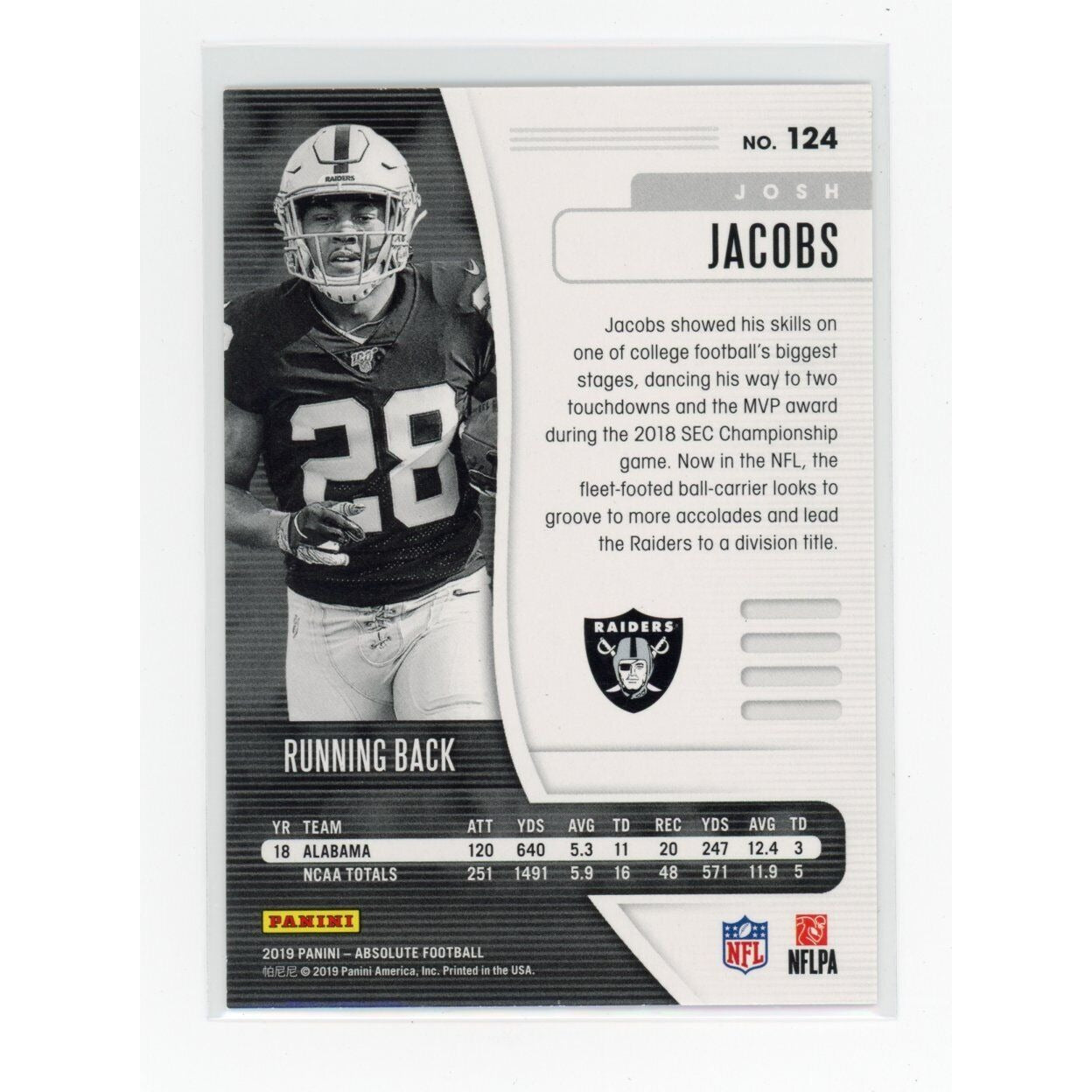 2019 Josh Jacobs Panini Absolute #124