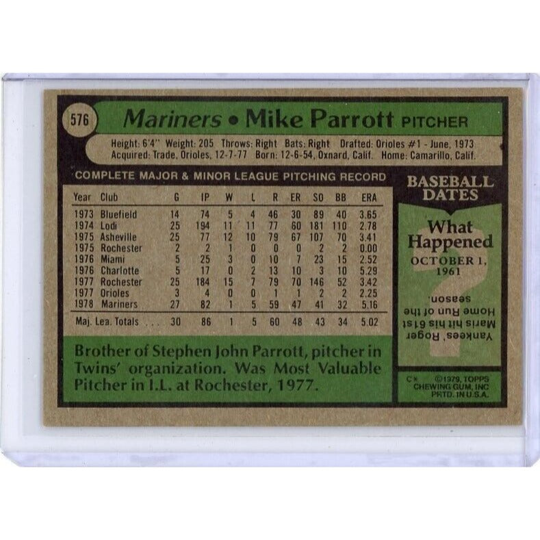 1979 Seattle Mariners Mike Parrott Topps #576