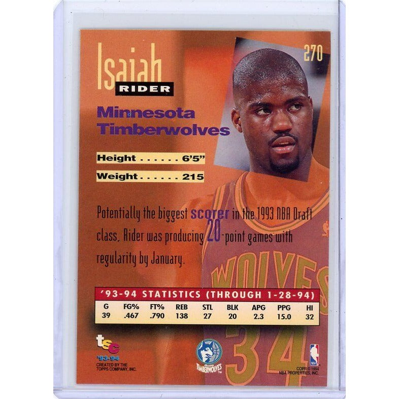 1993-94 Minnesota Timberwolves Isaiah Rider Stadium Club #270