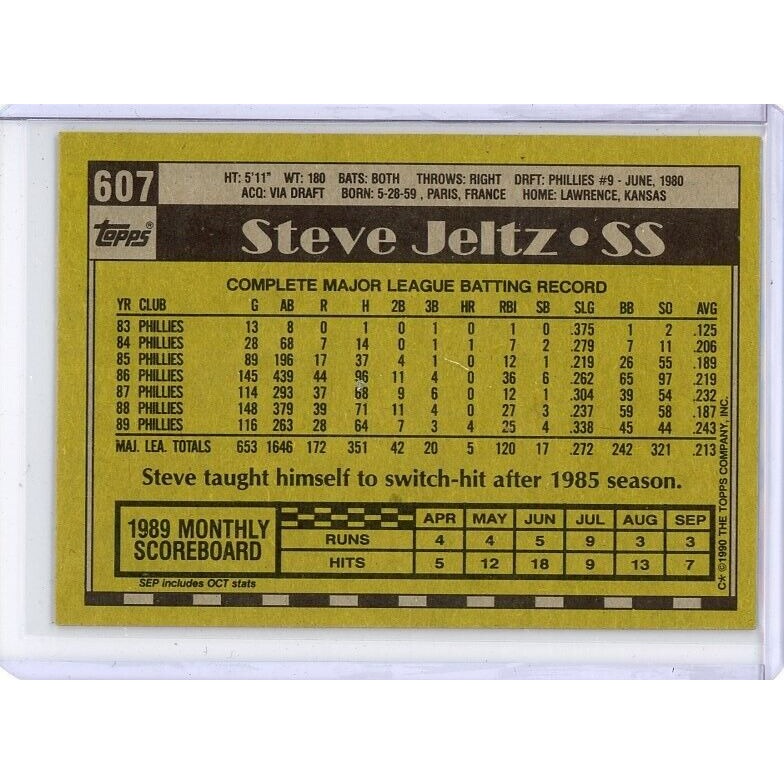 1990 Philadelphia Phillies Steve Jeltz Topps #607