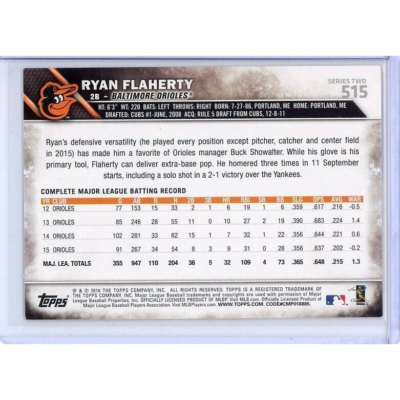 2016 Baltimore Orioles Ryan Flaherty Topps #515