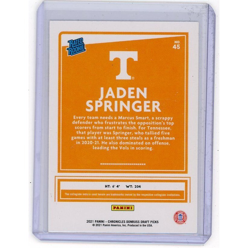 2021 Tennessee Volunteers Jaden Springer  Panini Chronicles Draft Picks #45