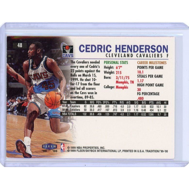 1999-00 Cleveland Cavaliers Cedric Henderson Fleer Tradition #48