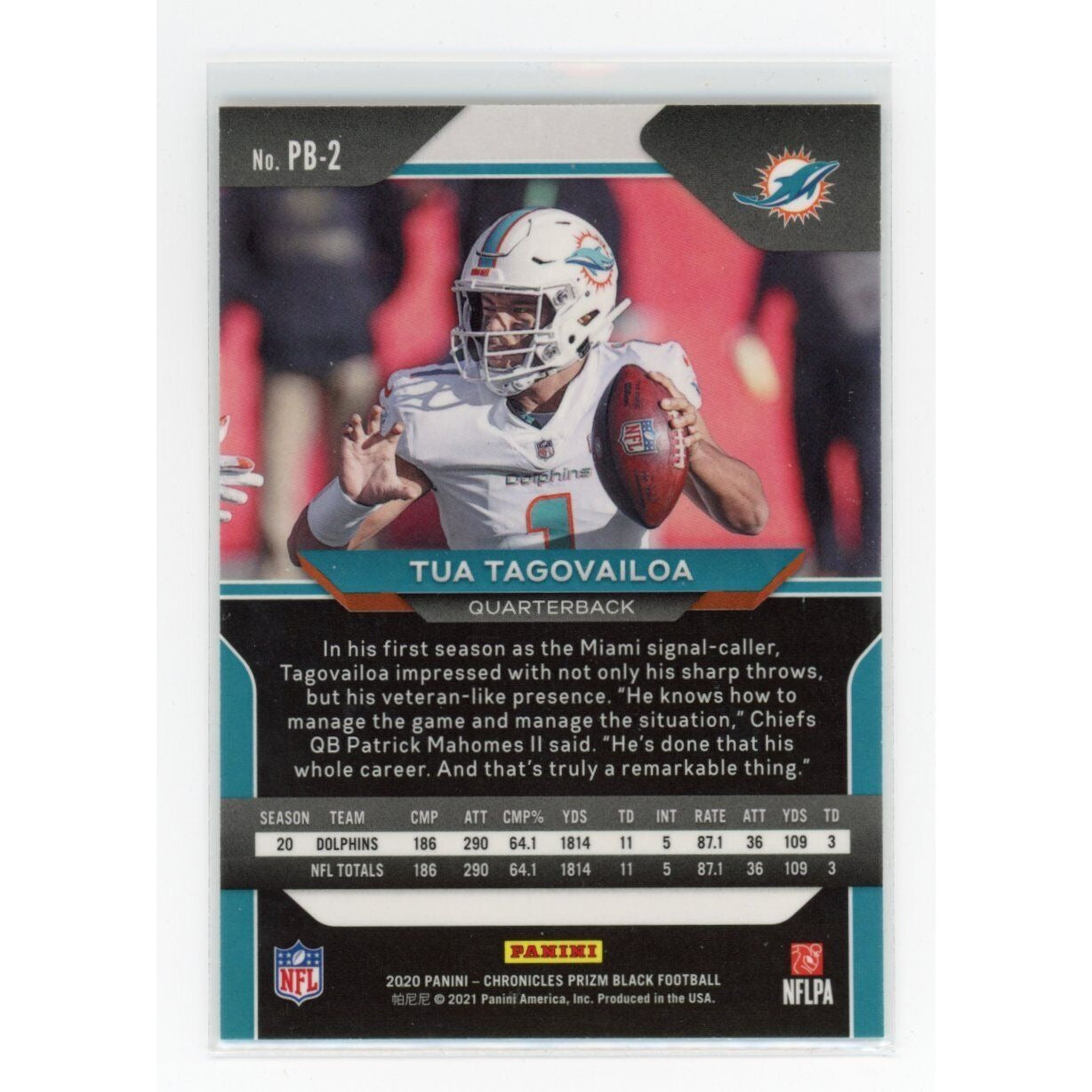 2020 Tua Tagovailoa Panini Chronicles #PB-2 Prizm Black