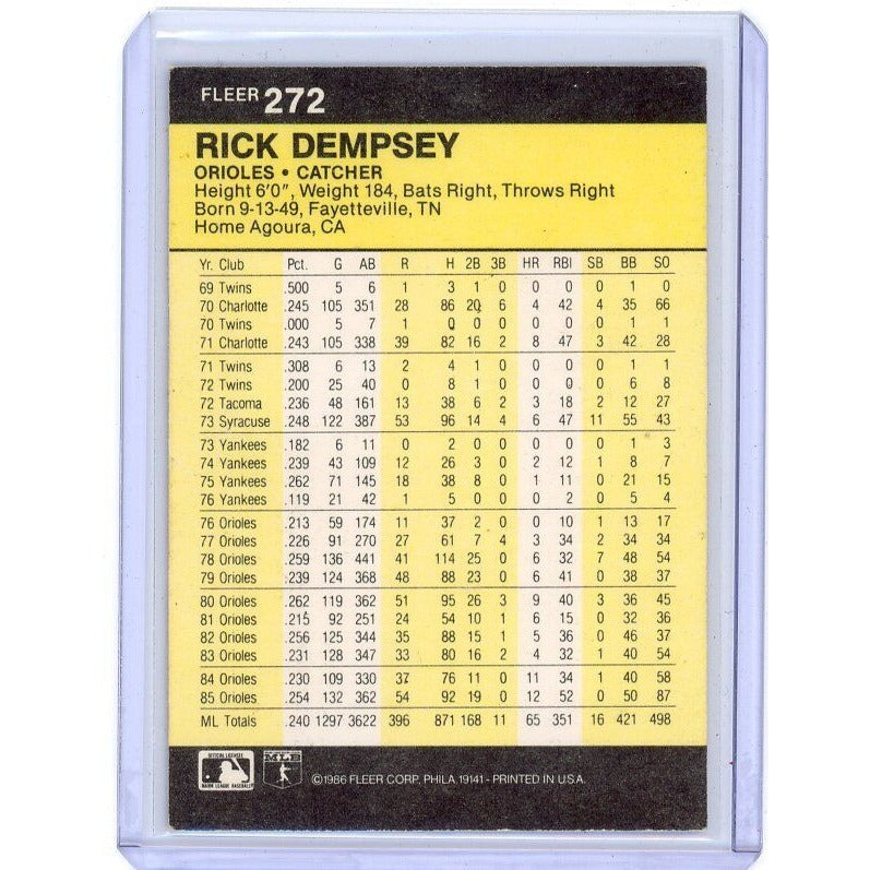 1986 Baltimore Orioles Rick Dempsey Fleer #272