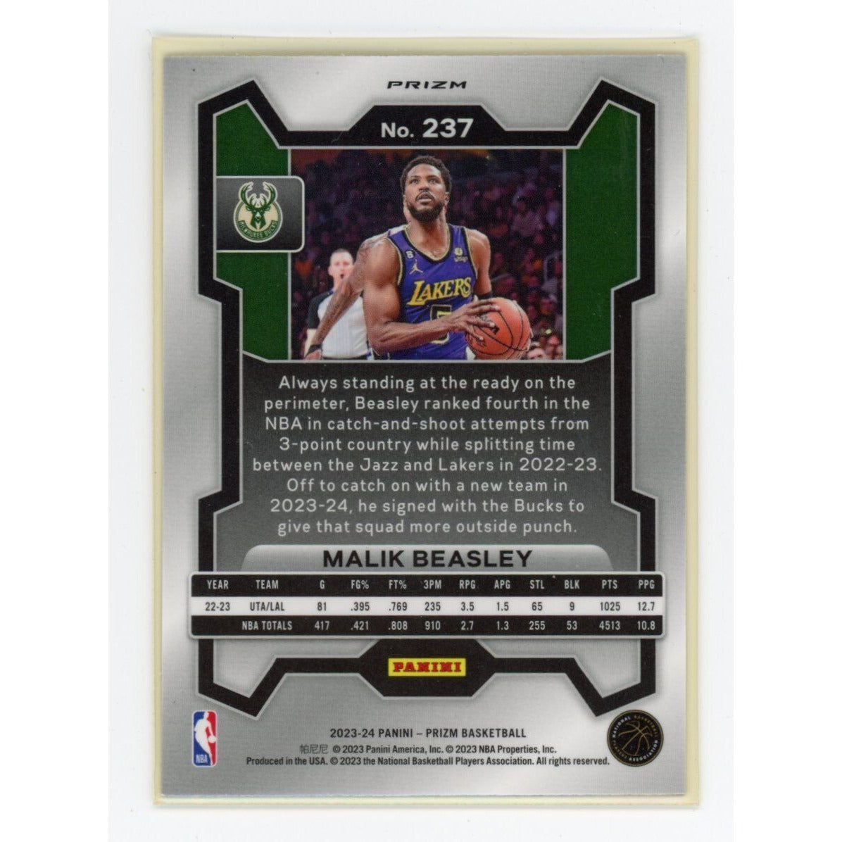 2023-24 Malik Beasley Panini Prizm #237 Green