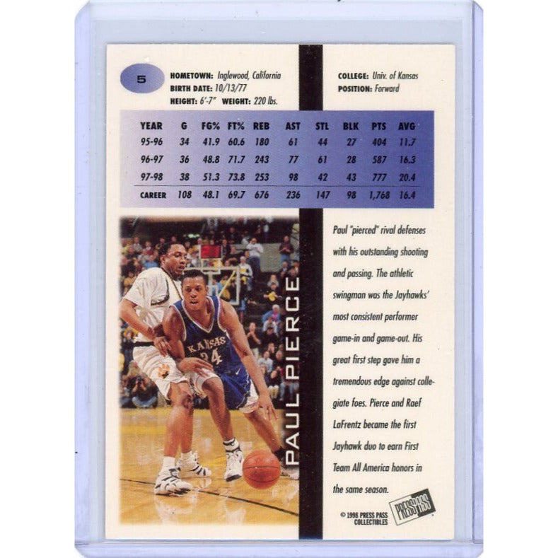 1998 University of Kansas Paul Pierce Press Pass #5