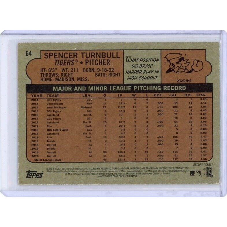 2021 Detroit Tigers Spencer Turnbull Topps Heritage #64