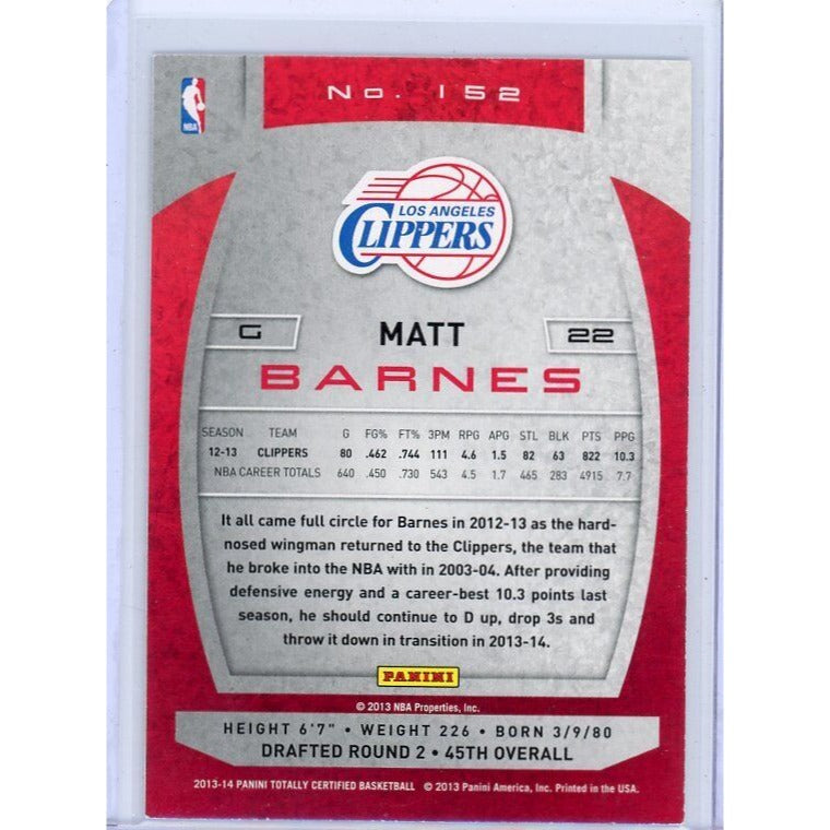 2013-14 Los Angeles Clippers Matt Barnes Panini Totally Certified #152