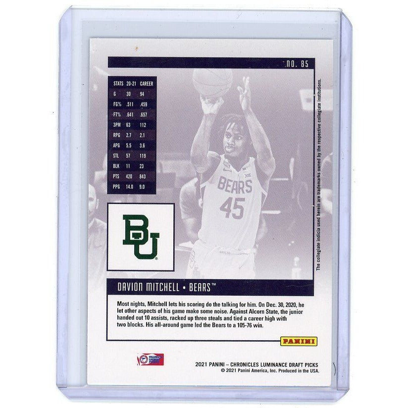 2021 Baylor University Davion Mitchell Panini Chronicles Draft Picks #85