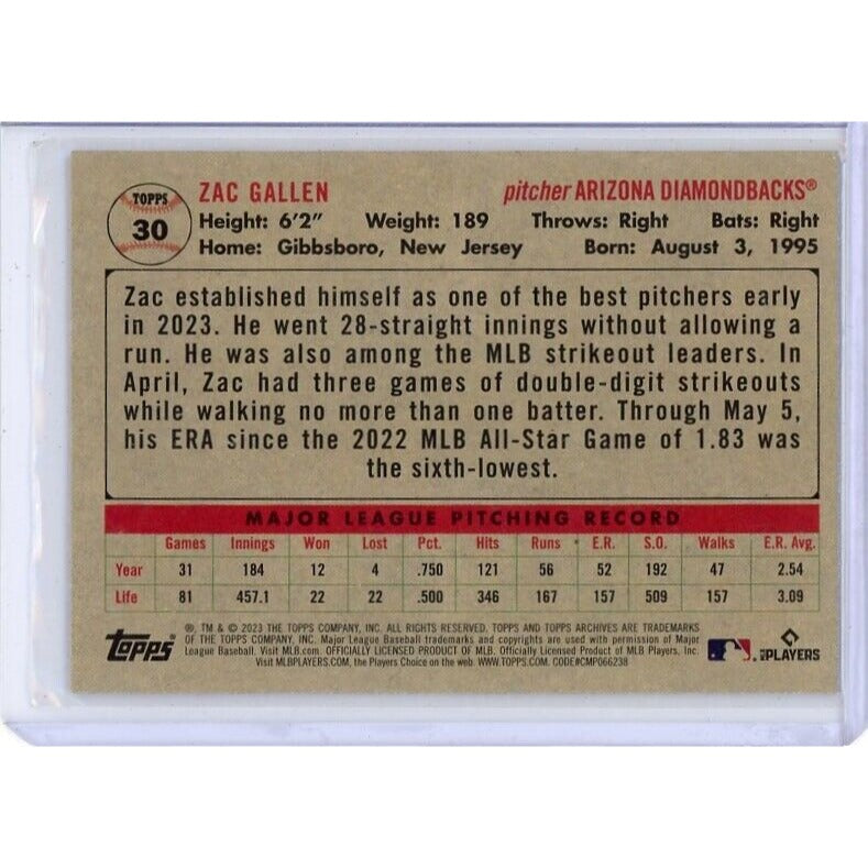 2023 Arizona Diamondbacks Zac Gallen Topps Archives #30