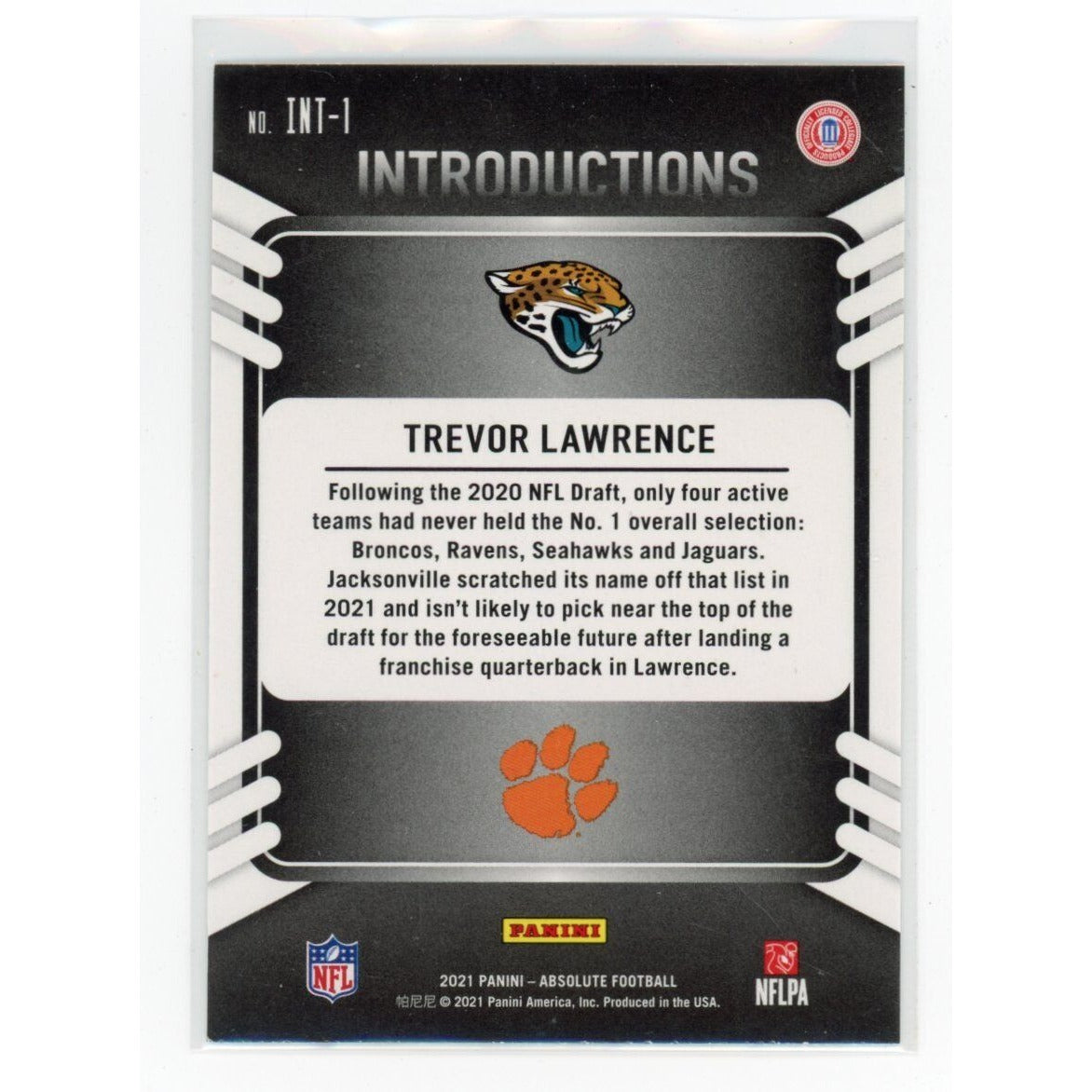 2021 Trevor Lawrence Panini Absolute #INT-1 Introductions