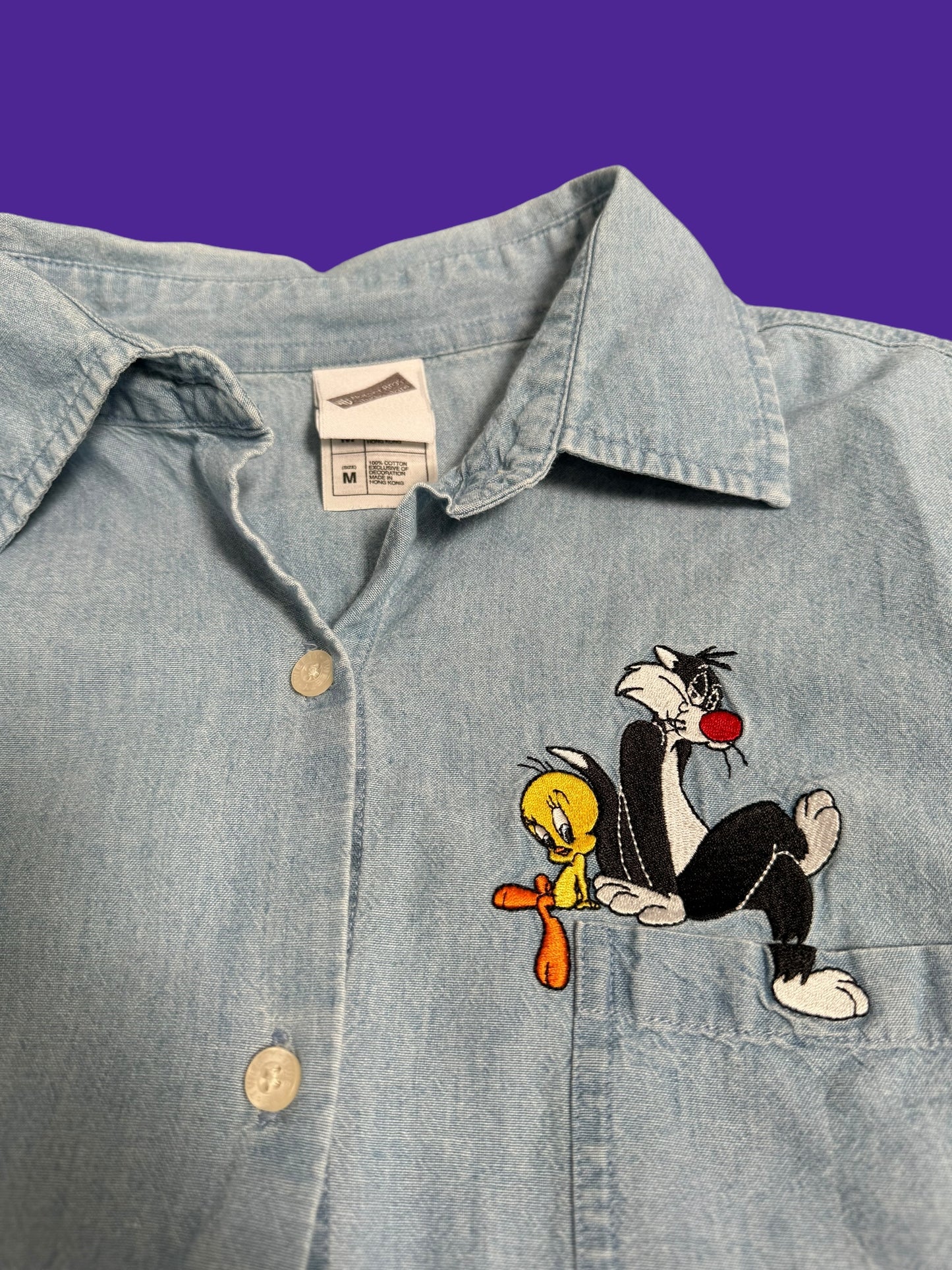 Silvester The Cat & Tweetie Bird Denim Button Up