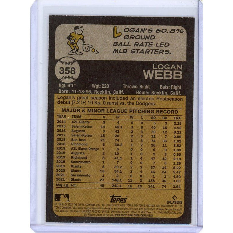 2022 San Francisco Giants Logan Webb Topps Heritage #358