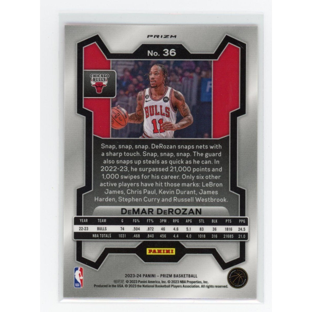 2023-24 DeMar DeRozan Panini Prizm #36 Cracked Ice Pink