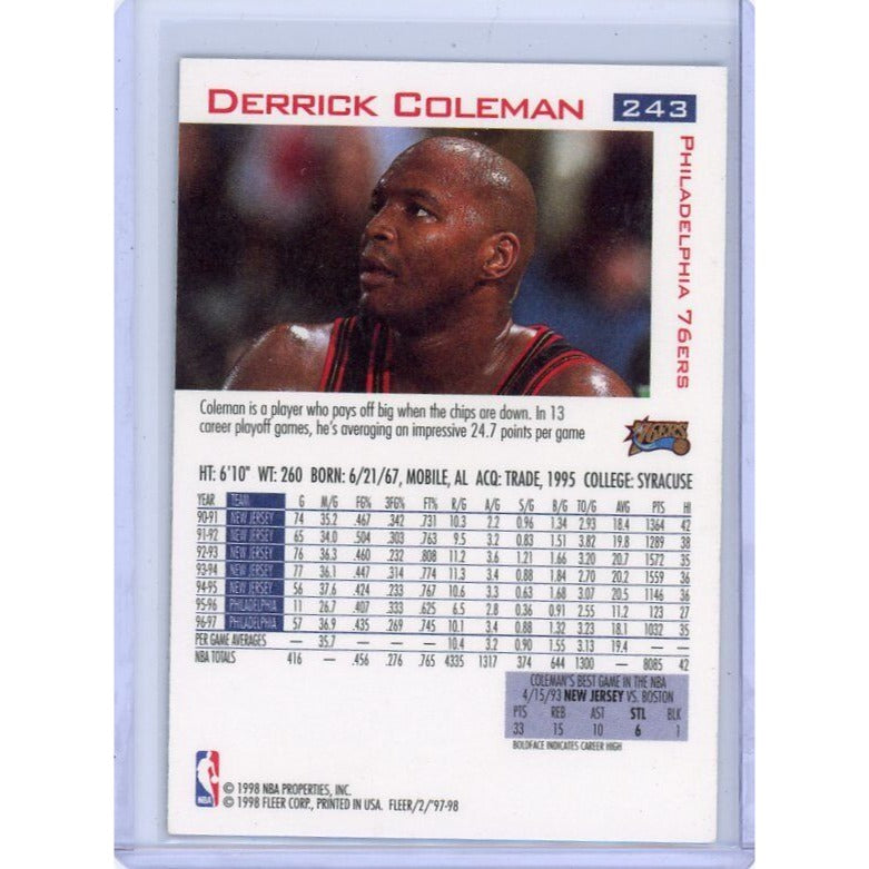 1997-98 Philadelphia 76ers Derrick Coleman  Fleer #243