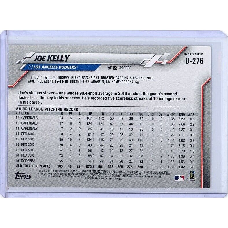 2020 Los Angeles Joe Kelly Topps Update #U-276