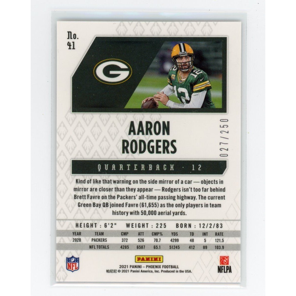 2021 Aaron Rodgers Panini Phoenix #41 Red 027/250