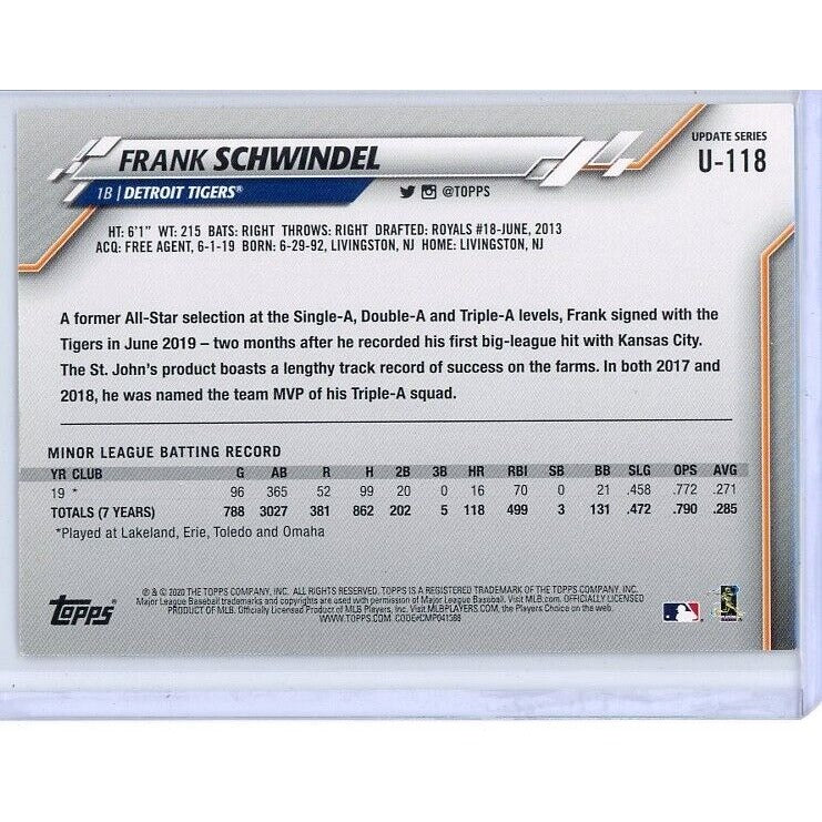 2020 Detroit Tigers Frank Schwindel Topps Update #U-118