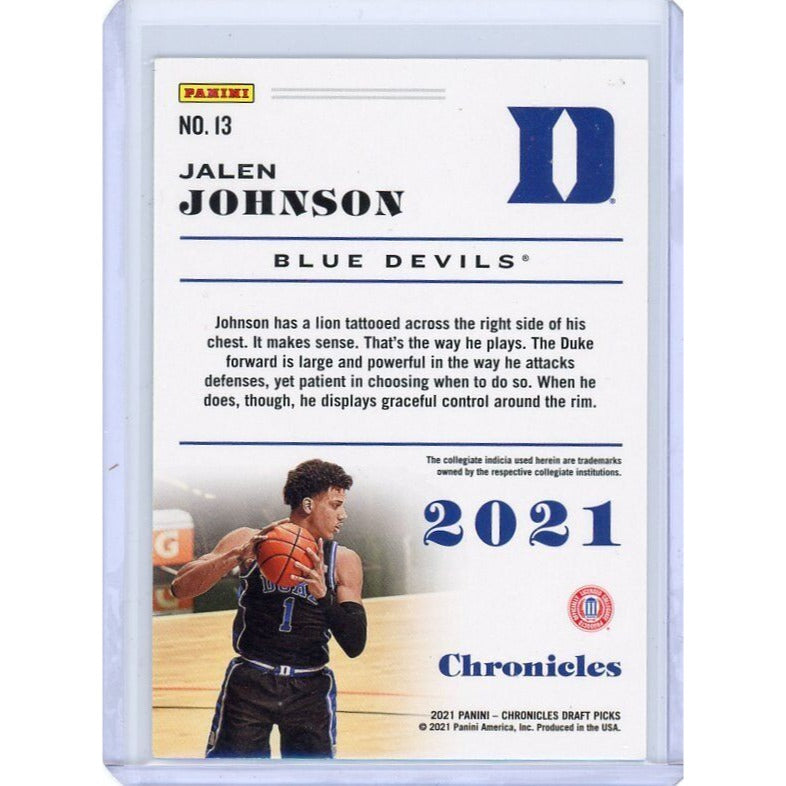 2021 Duke Blue Devils Jalen Johnson Panini Chronicles Draft Picks #13