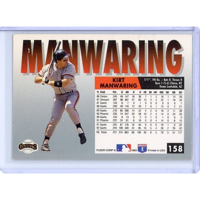 1993 San Francisco Giants Kirt Manwaring Fleer #158