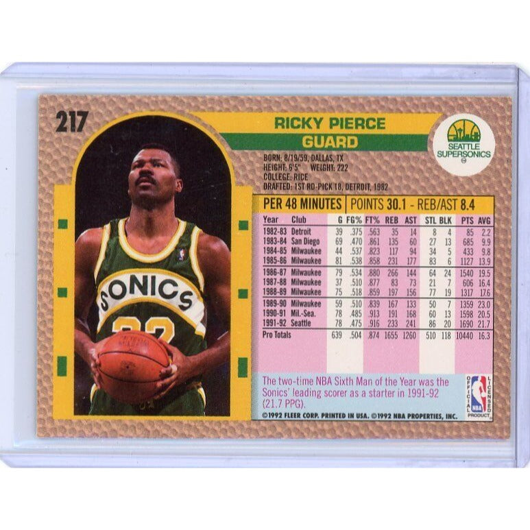 1992-93 Seattle SuperSonics Ricky Pierce  Fleer #217