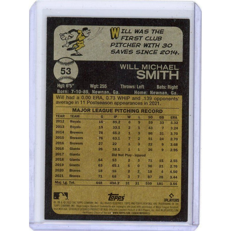 2022 Atlanta Braves Will Smith Topps Heritage #53