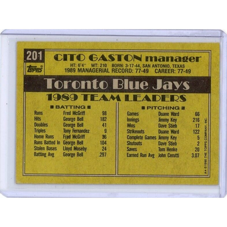 1990 Toronto Blue Jays Cito Gaston Topps #201