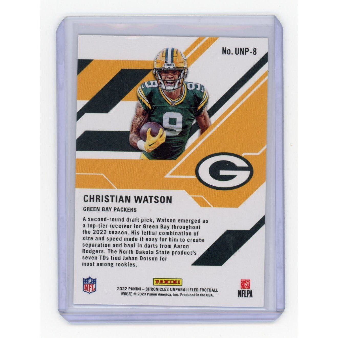 2022 Christian Watson Panini RC #UNP-8 319/399